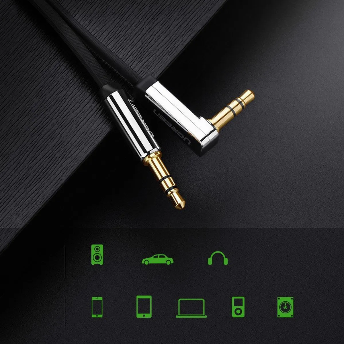 UGREEN UG004 Audiokabel 2m - 3.5mm Haaks - Zwart - afbeelding 6 van 6