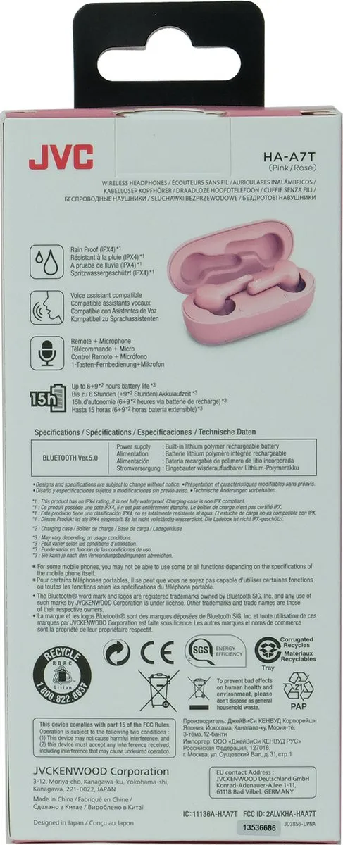 JVC HA-A7T Volledig Draadloze Oordopjes - Roze - afbeelding 6 van 6