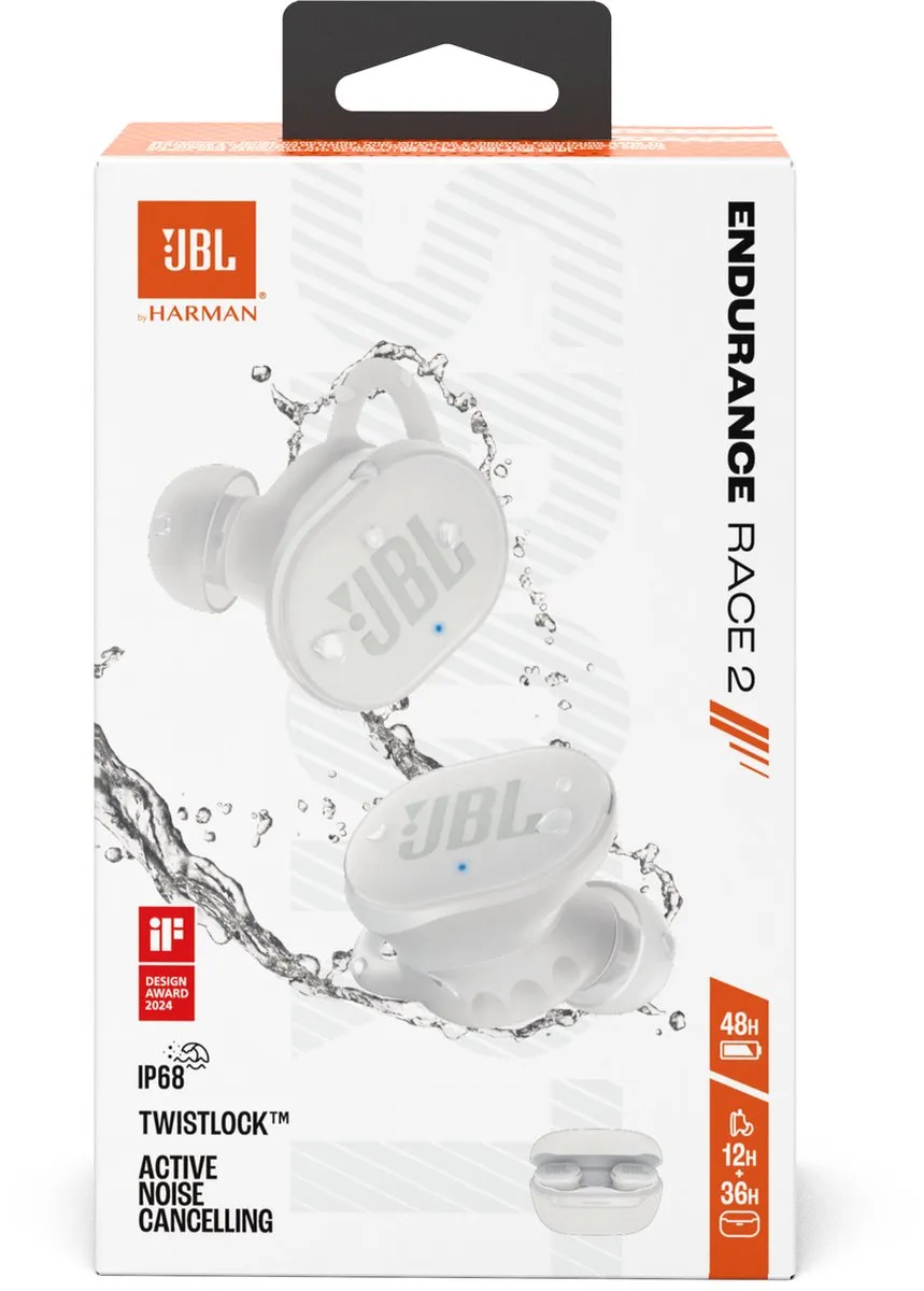 JBL Endurance Race 2 True Wireless Oordopjes - 48 uur - IP67 - Wit - afbeelding 6 van 6