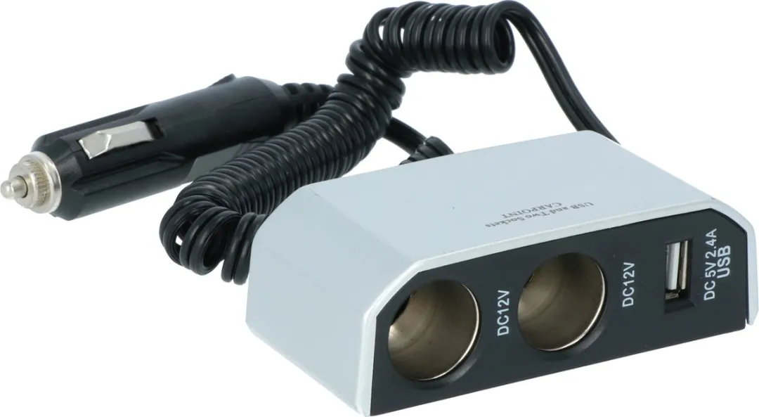 Carpoint 2-Weg Stekkerdoos 2x12V 1xUSB 2.4A - Zilver/Zwart