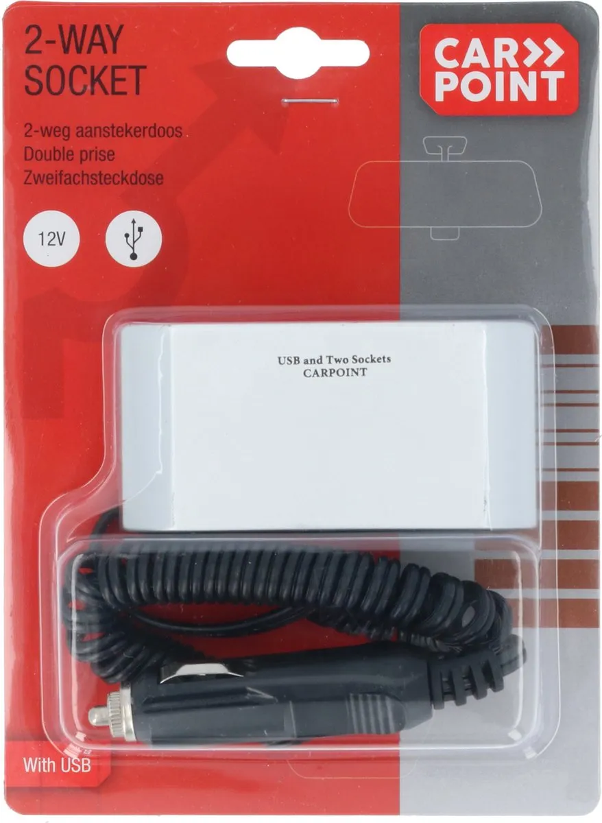 Carpoint 2-Weg Stekkerdoos 2x12V 1xUSB 2.4A - Zilver/Zwart