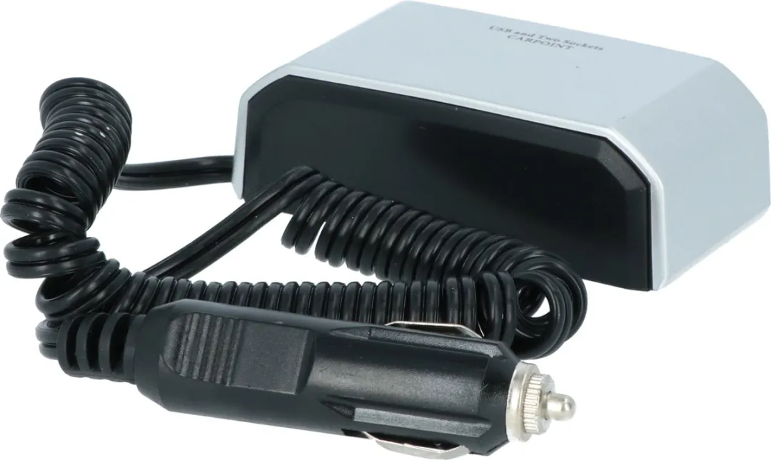 Carpoint 2-Weg Stekkerdoos 2x12V 1xUSB 2.4A - Zilver/Zwart