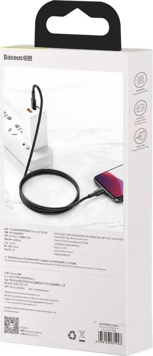 Baseus CATLGD-01 USB-C naar Lightning Kabel 1m - 20W - Zwart