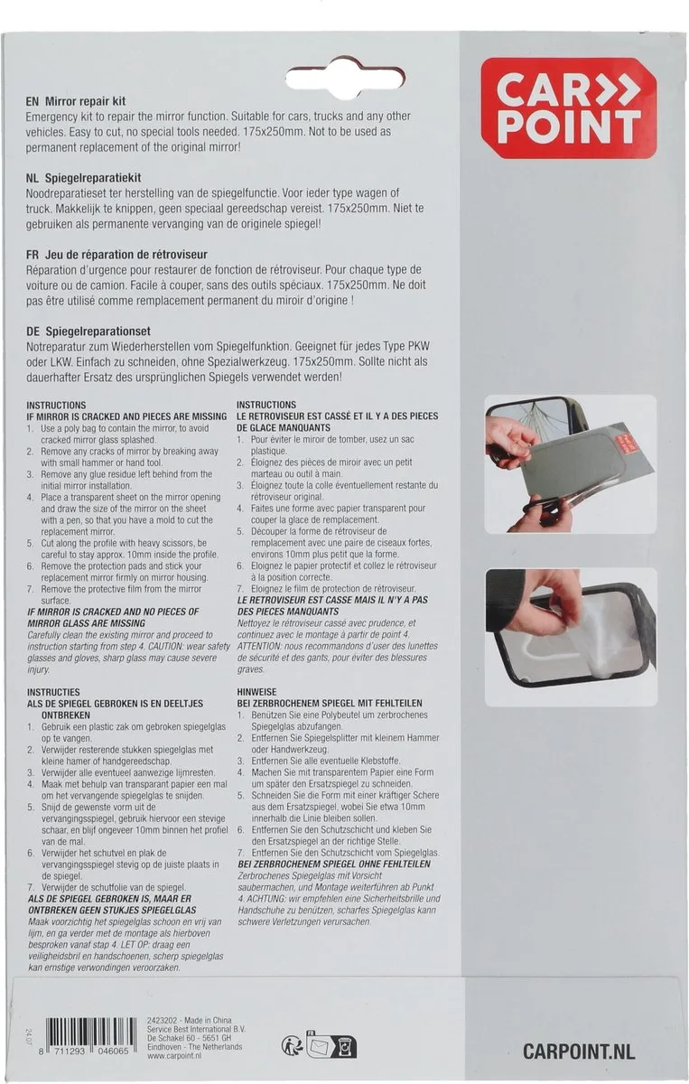 Carpoint Spiegel Reparatiekit 175x250mm - Blank