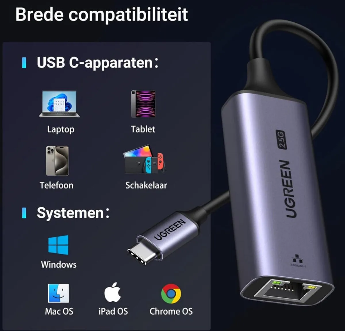 UGREEN CM648 USB-C naar RJ45 2.5G Ethernet Adapter - Grijs - afbeelding 6 van 6