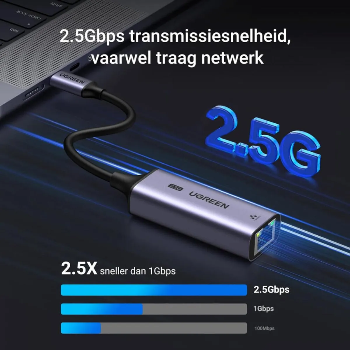 UGREEN CM648 USB-C naar RJ45 2.5G Ethernet Adapter - Grijs