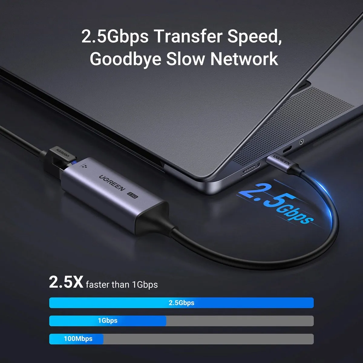 UGREEN CM648 USB-C naar RJ45 2.5G Ethernet Adapter - Grijs