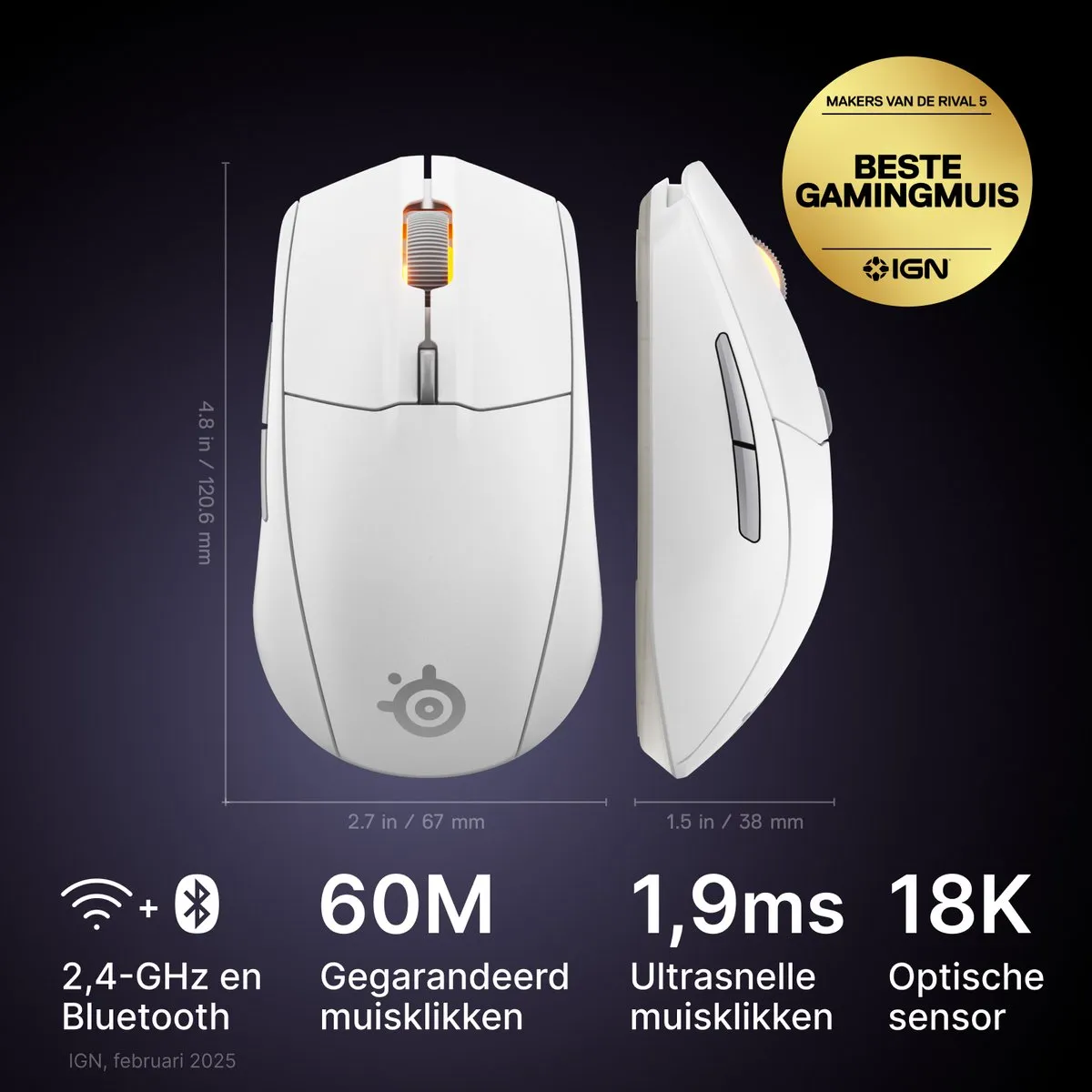 SteelSeries Rival 3 Wireless Gen 2 Gamingmuis 62524 - Wit