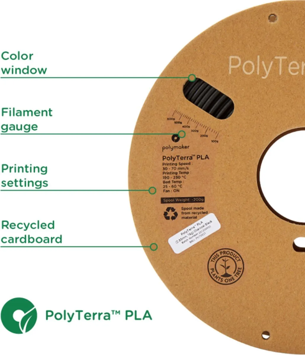 Polymaker PolyTerra PLA Combodeal 1000g - Zwart (mat) - 2 Stuks