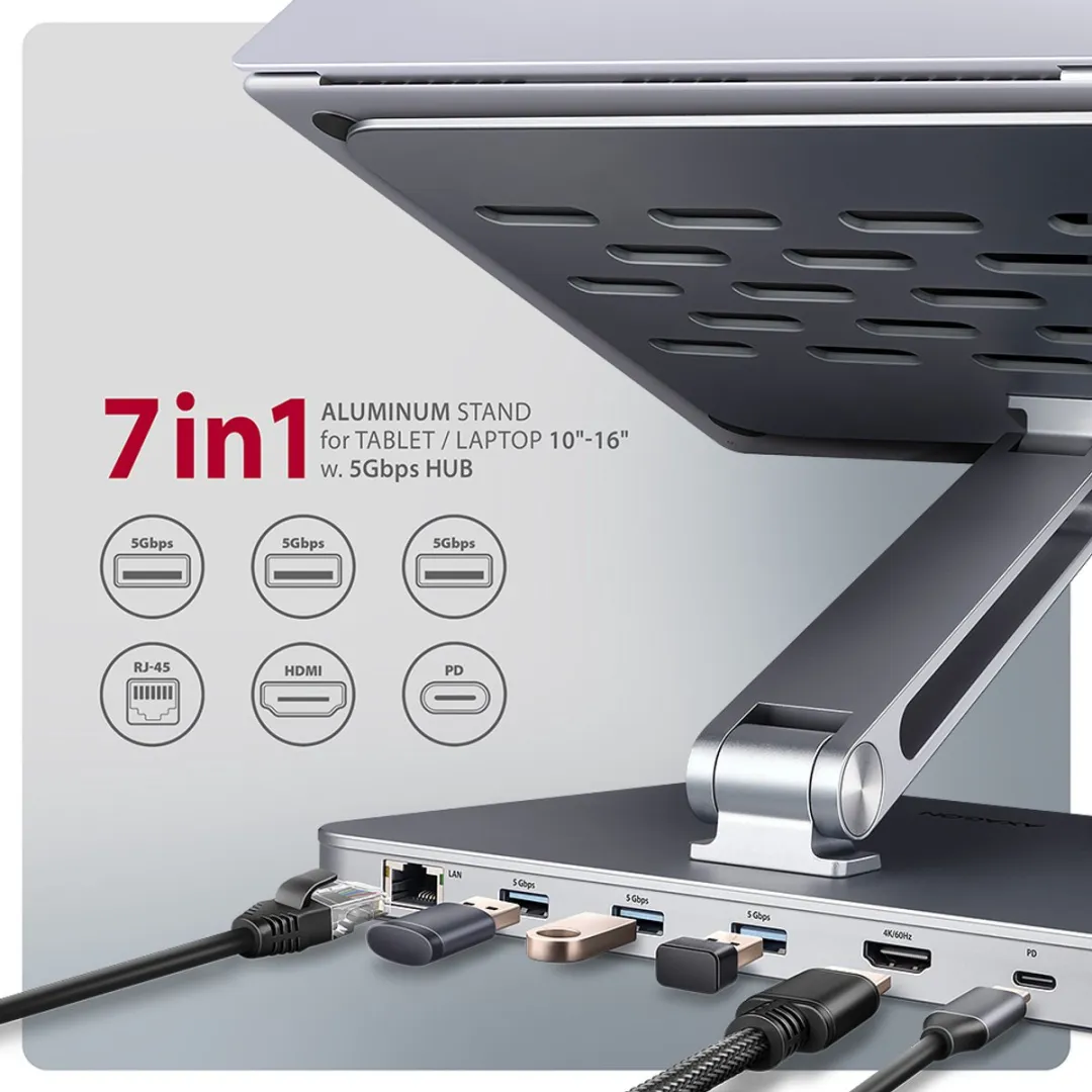 Axagon HMC-STND Laptopdock - USB 3.2 Gen 1 - Zilver