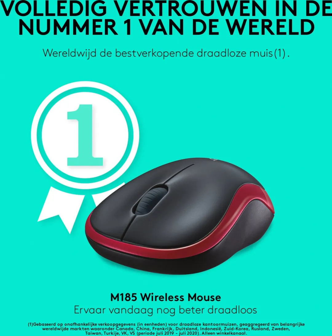 Logitech M185 Optische Muis - Rood/Zwart