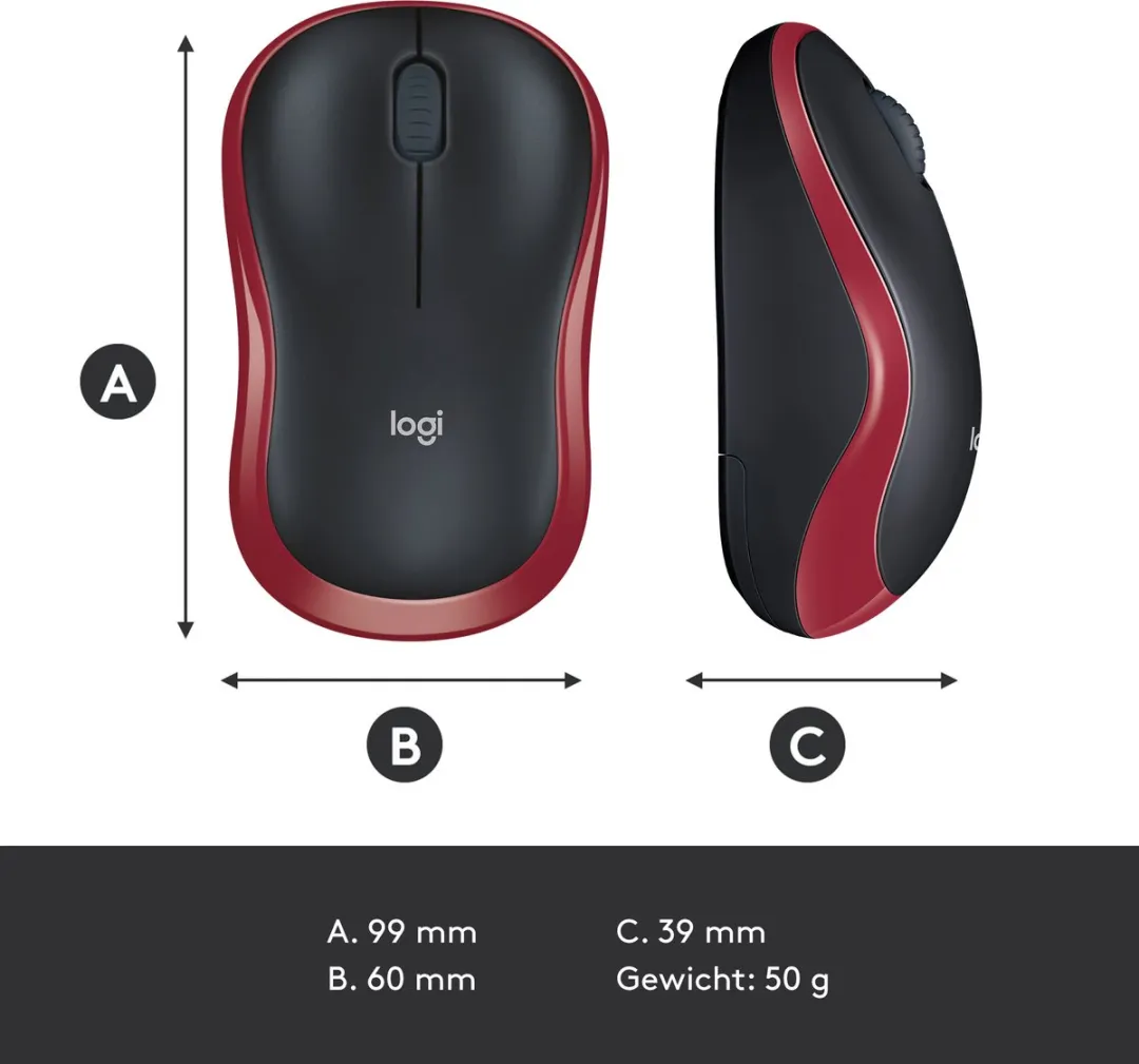 Logitech M185 Optische Muis - Rood/Zwart