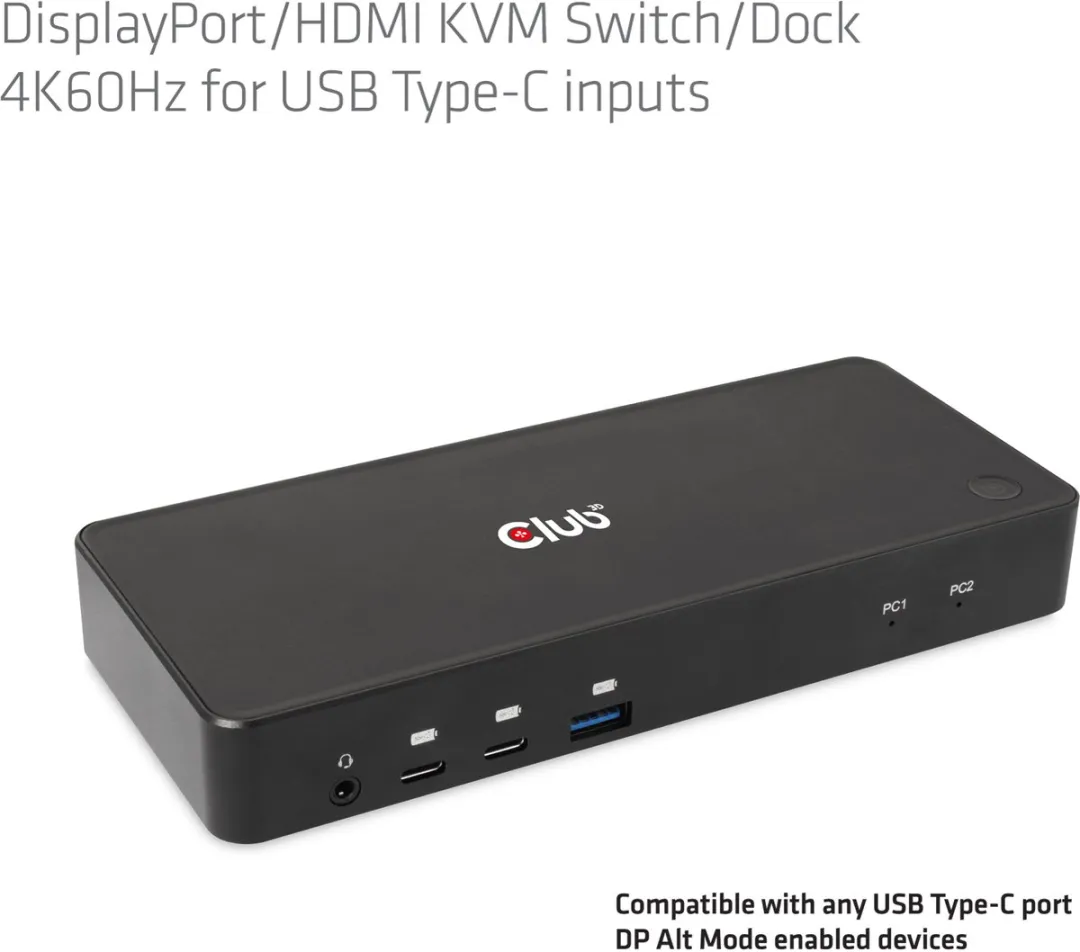 Club 3D DisplayPort/HDMI KVM Switch/Dock 4K60Hz Voor USB Type-C inputs