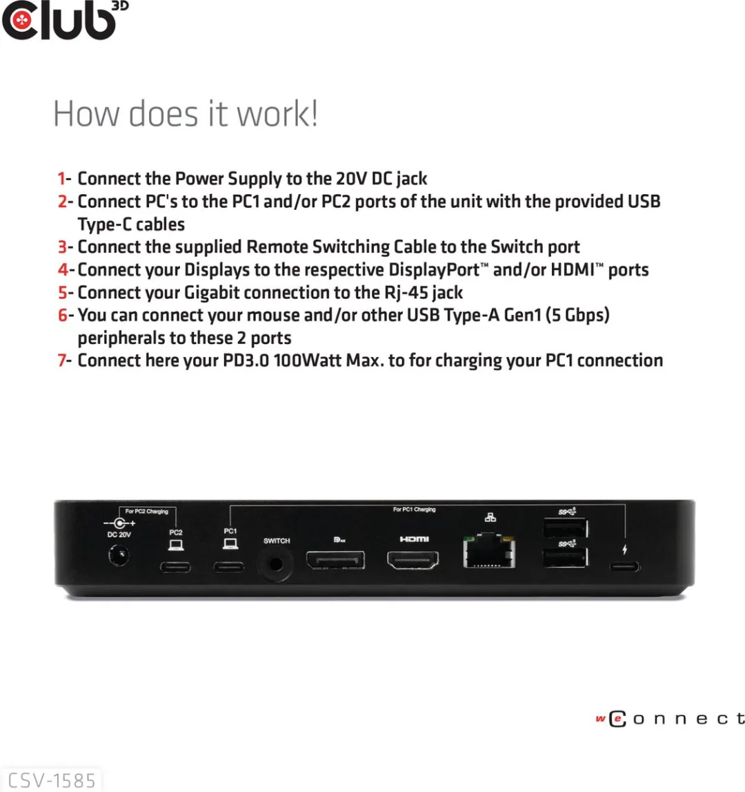 Club3D CSV-1585 KVM Switch/Dock 4K60Hz - afbeelding 6 van 6