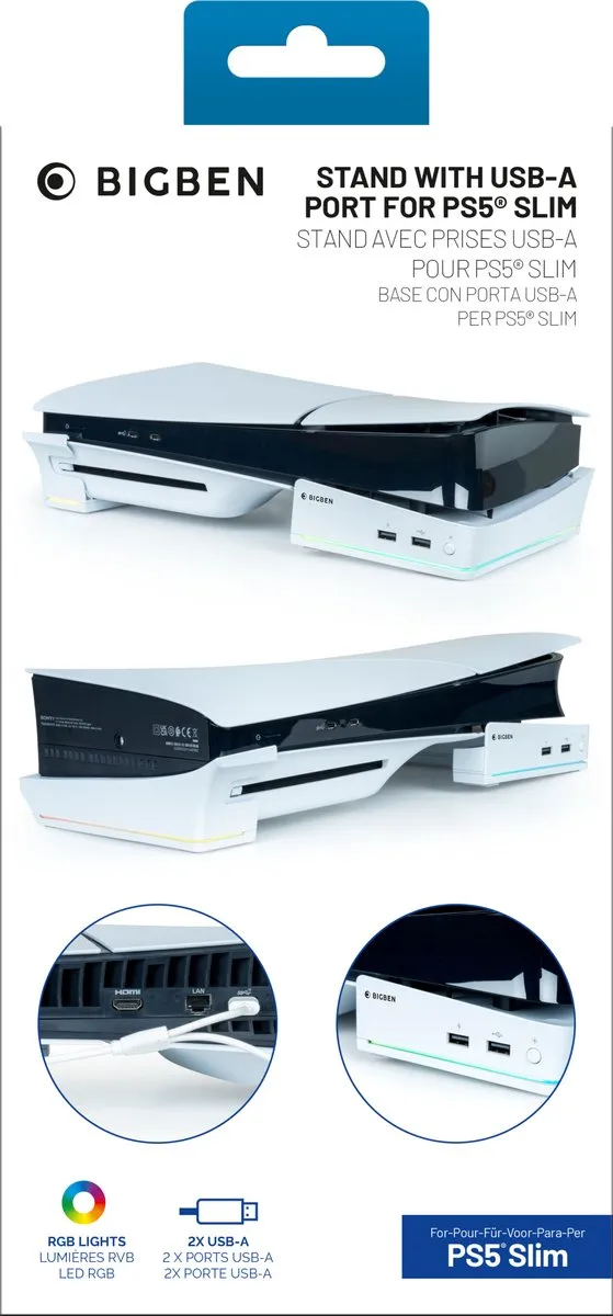 Nacon Horizontale Console Standaard & Oplaadstation PS5 Slim - Wit