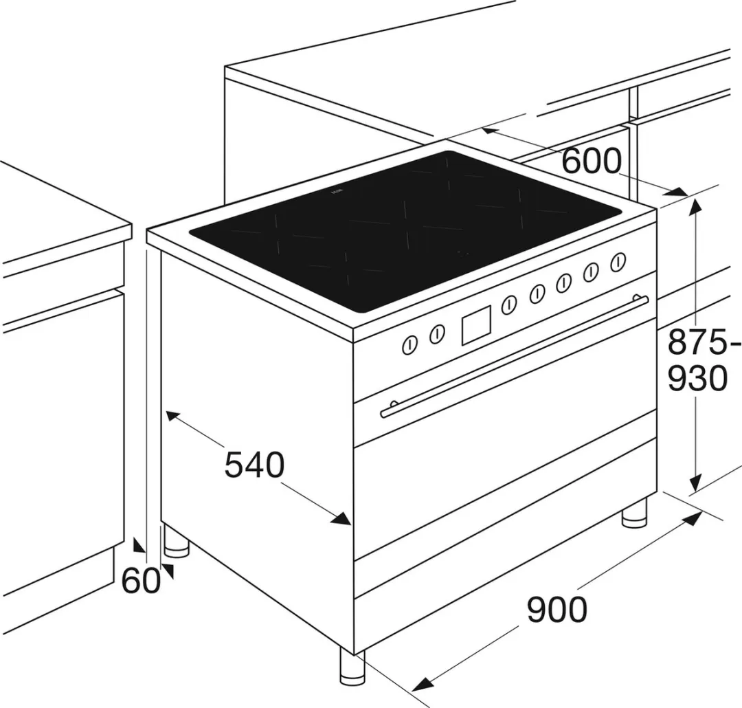 Etna FI590RVS Inductiefornuis 90cm - 5 Zones - 3-Fase