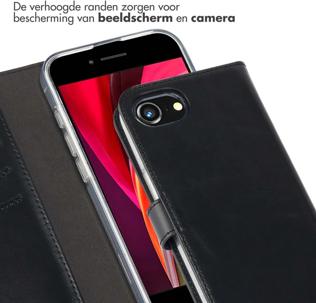 Selencia Hoesje iPhone 16e Echt Lederen Bookcase - 3 Pasjes - Zwart