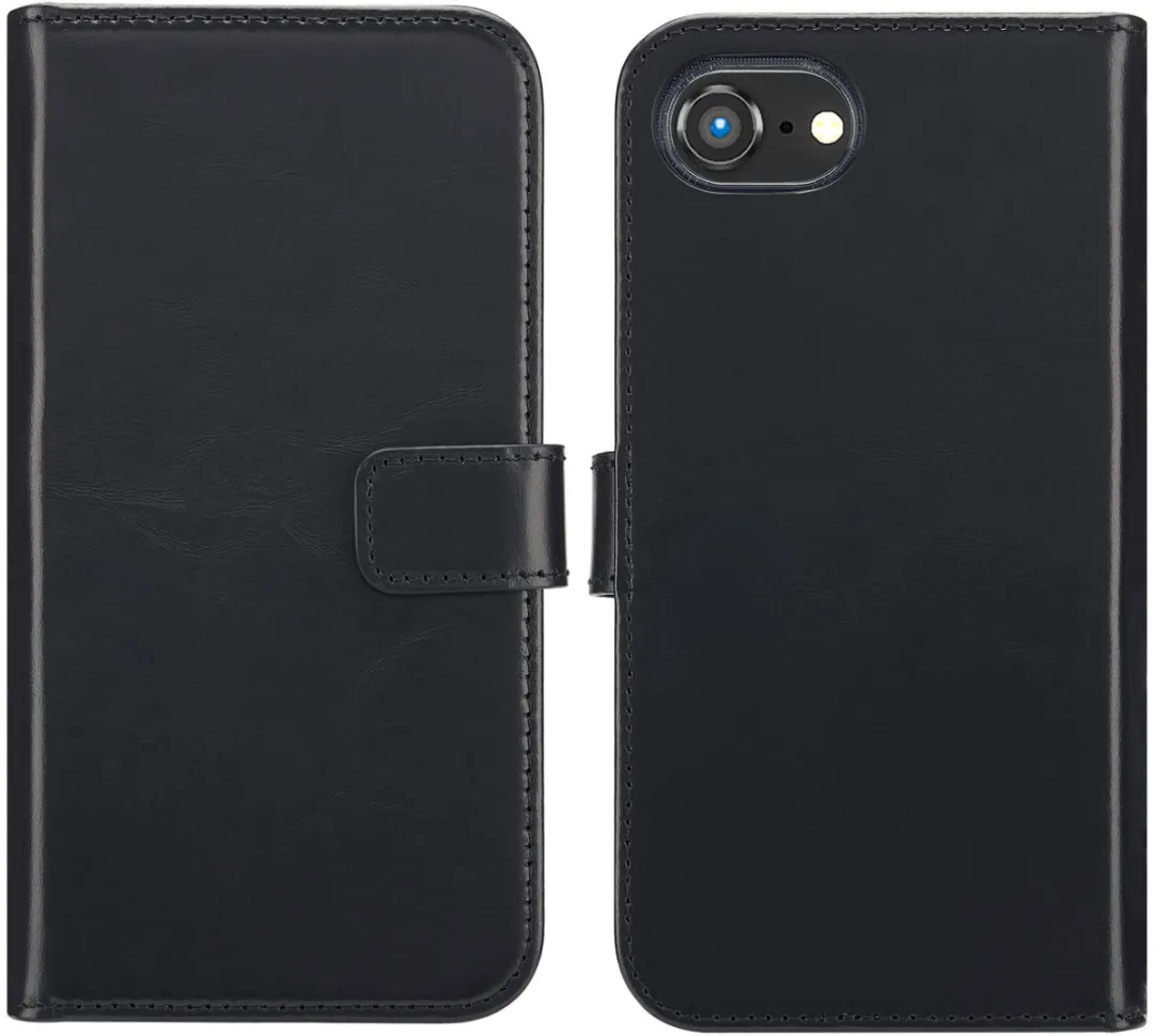Selencia Hoesje iPhone 16e Echt Lederen Bookcase - 3 Pasjes - Zwart