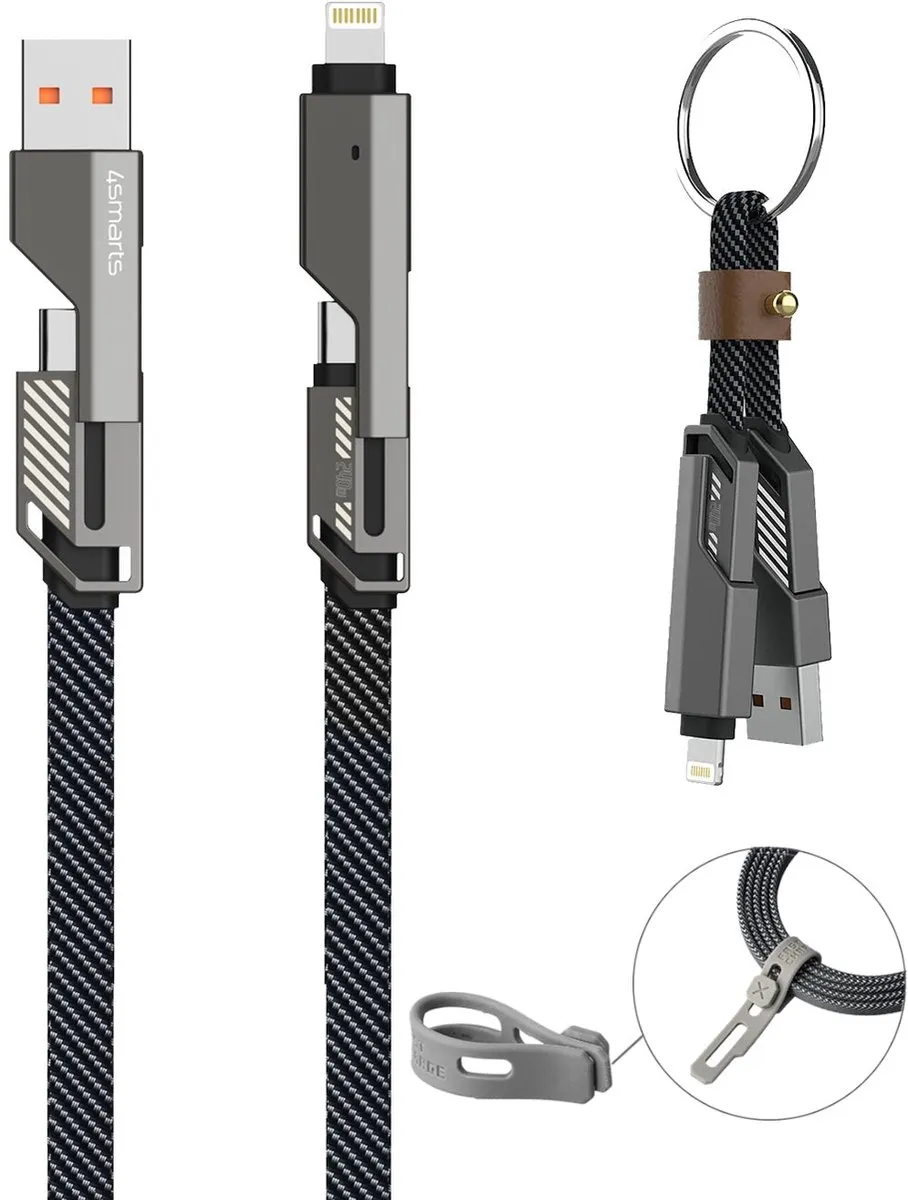 4Smarts ComboCord Flat 240W USB-C/USB-A naar USB-C/Lightning Kabel 1.5m