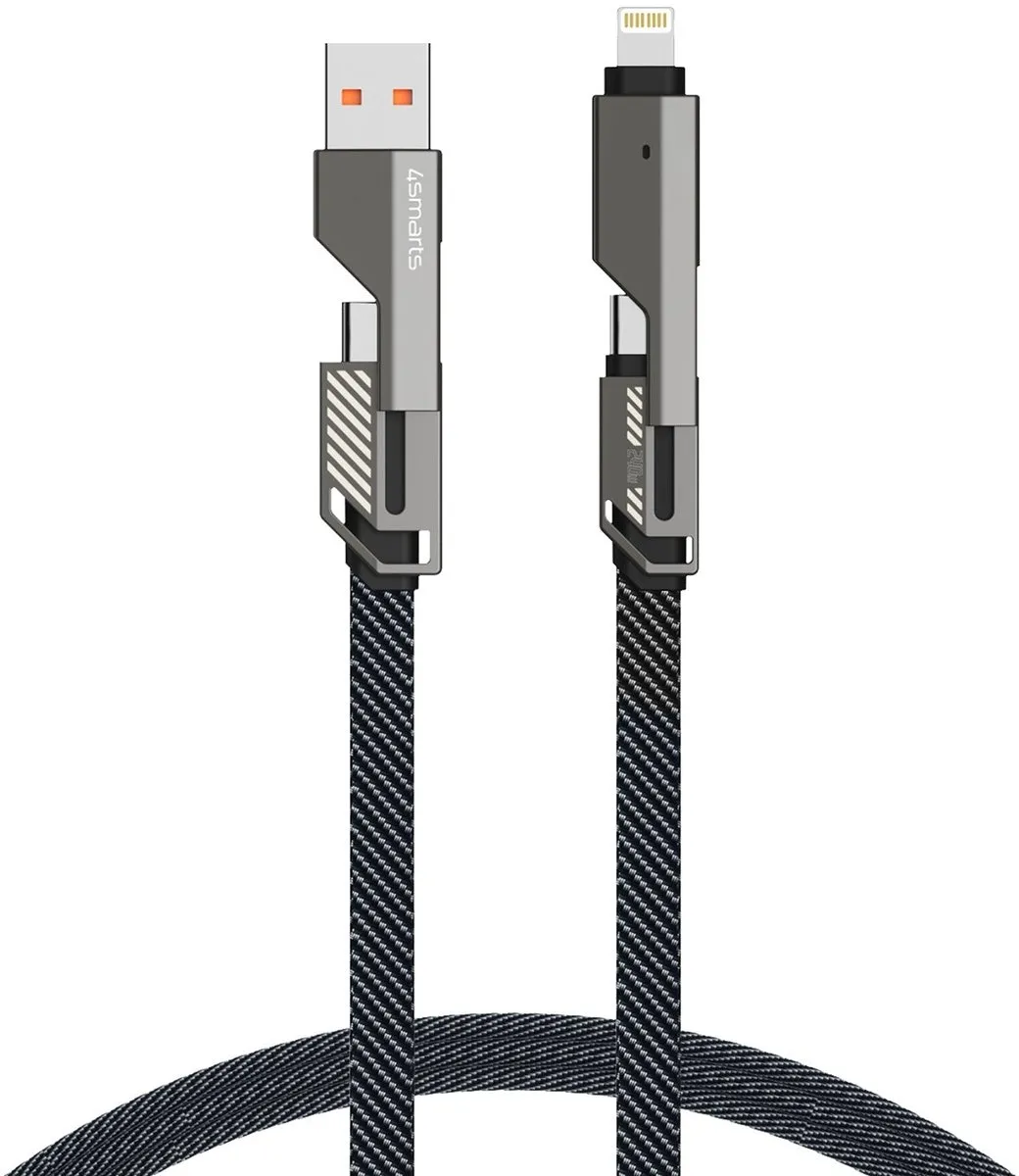 4Smarts ComboCord Flat 240W USB-C/USB-A naar USB-C/Lightning Kabel 1.5m - Grijs - afbeelding 6 van 6