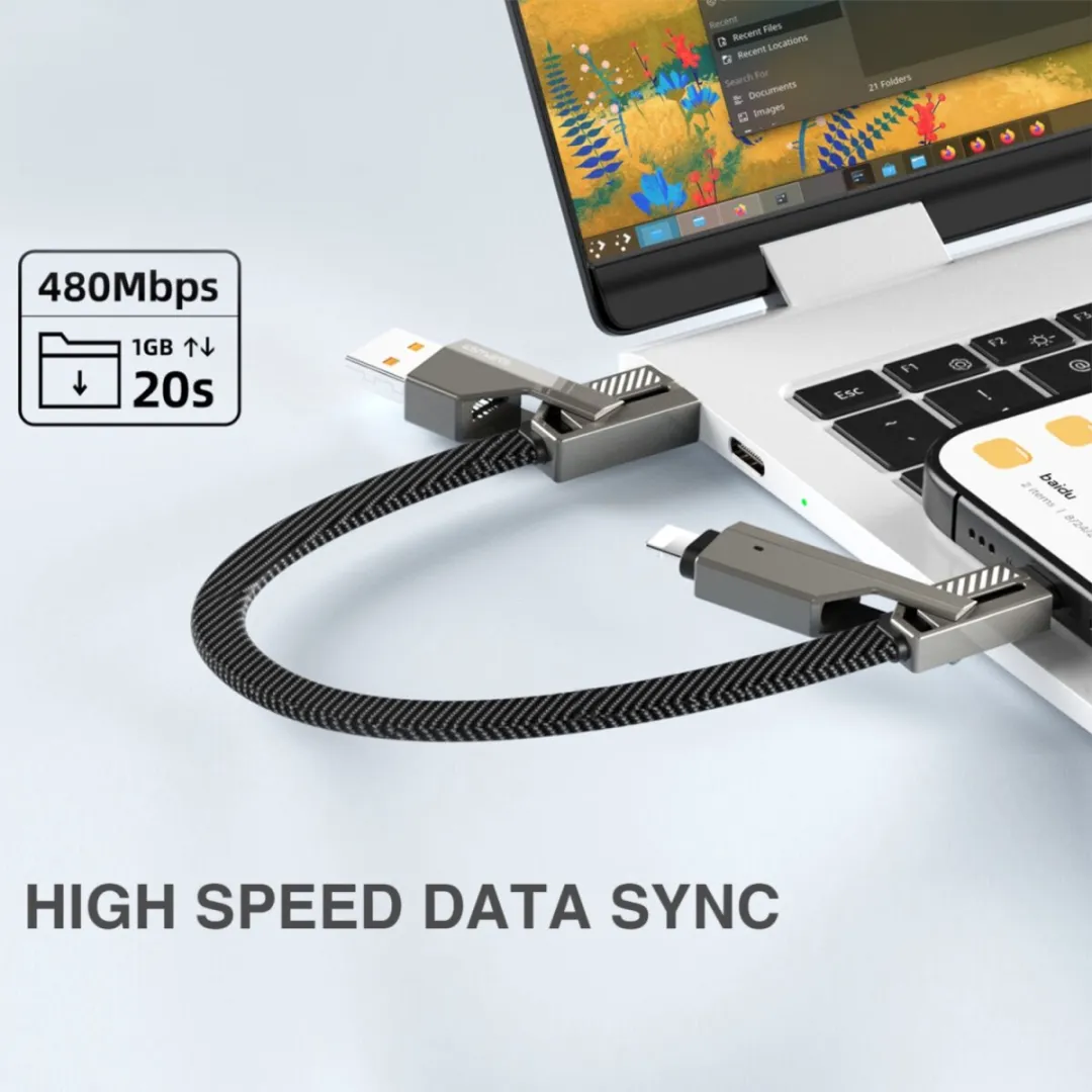 4Smarts ComboCord Flat 240W USB-C/USB-A naar USB-C/Lightning Kabel 1.5m - Grijs