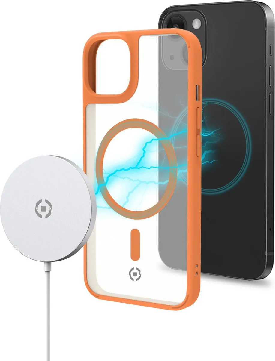 Celly MagMatt Siliconen Hoesje iPhone 14 - Transparant/Oranje - Magsafe