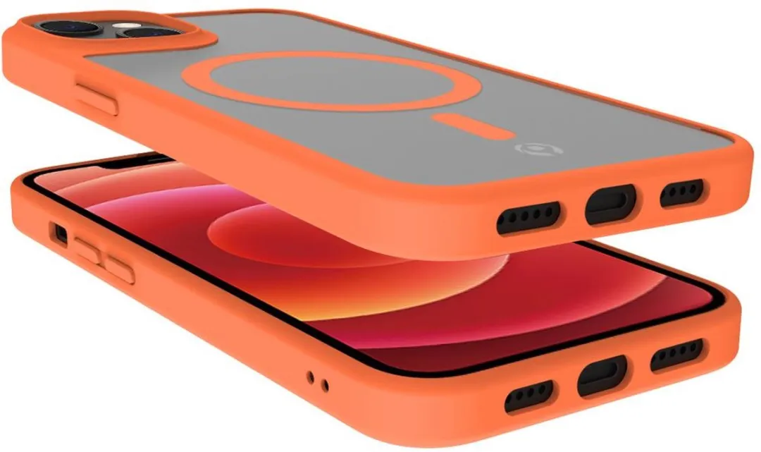 Celly MagMatt Siliconen Hoesje iPhone 14 - Transparant/Oranje - Magsafe