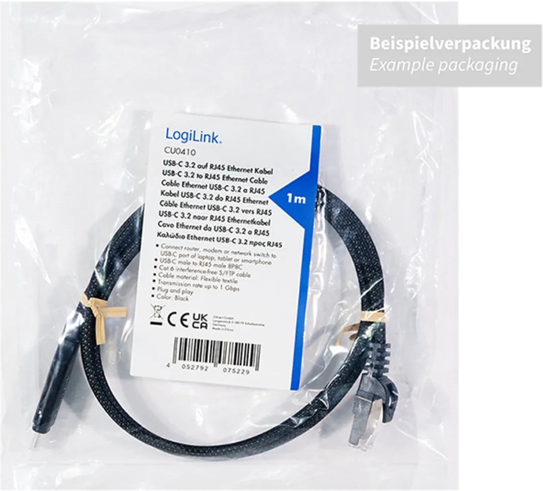 Logilink CU0412 USB-C naar RJ45 Kabel 2m - Zwart