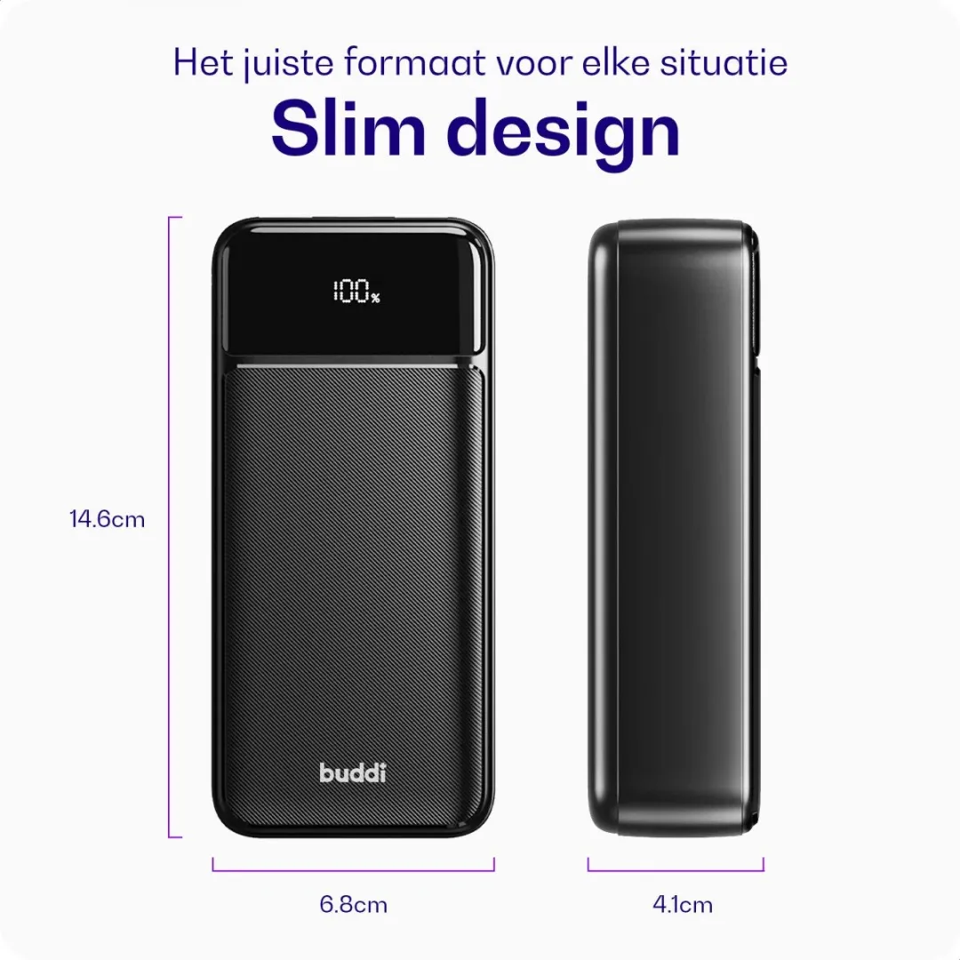 Buddi Boost 30.000mAh Powerbank - USB-A/USB-C - 22,5W - Zwart