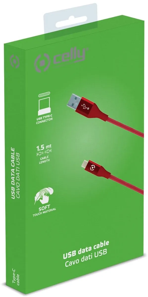 Celly Feeling Oplaadkabel 15W USB-A naar USB-C 1.0m - Rood