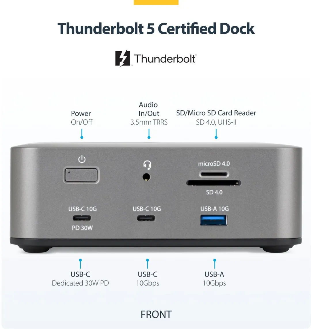 Startech 215UE-TB5USB4DOCK Thunderbolt 5 Laptopdock - Grijs - afbeelding 4 van 6