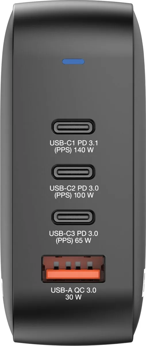 Verbatim Mini GaN Charger 165W - 1x USB-A, 3x USB-C - Zwart