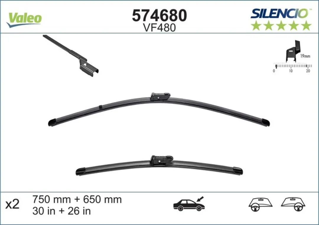 Valeo Silencio VM480 Flatbladeset 65/75cm - Zwart