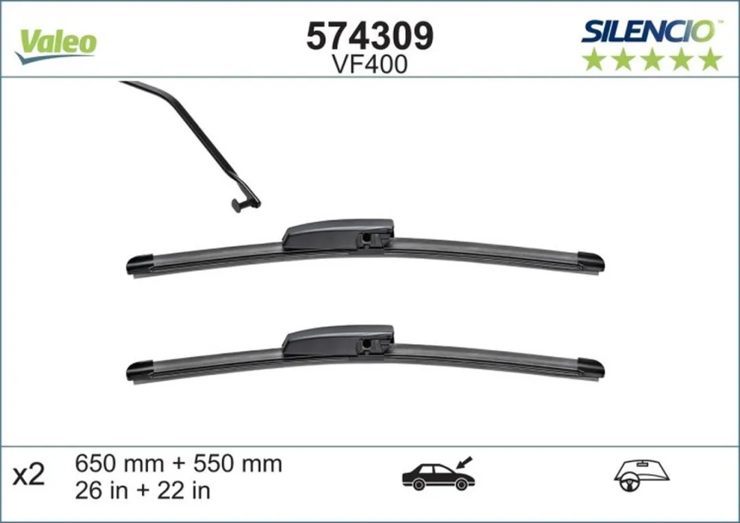 Valeo Silencio VM400 Flatbladeset 55/65cm - Zwart - afbeelding 2 van 3