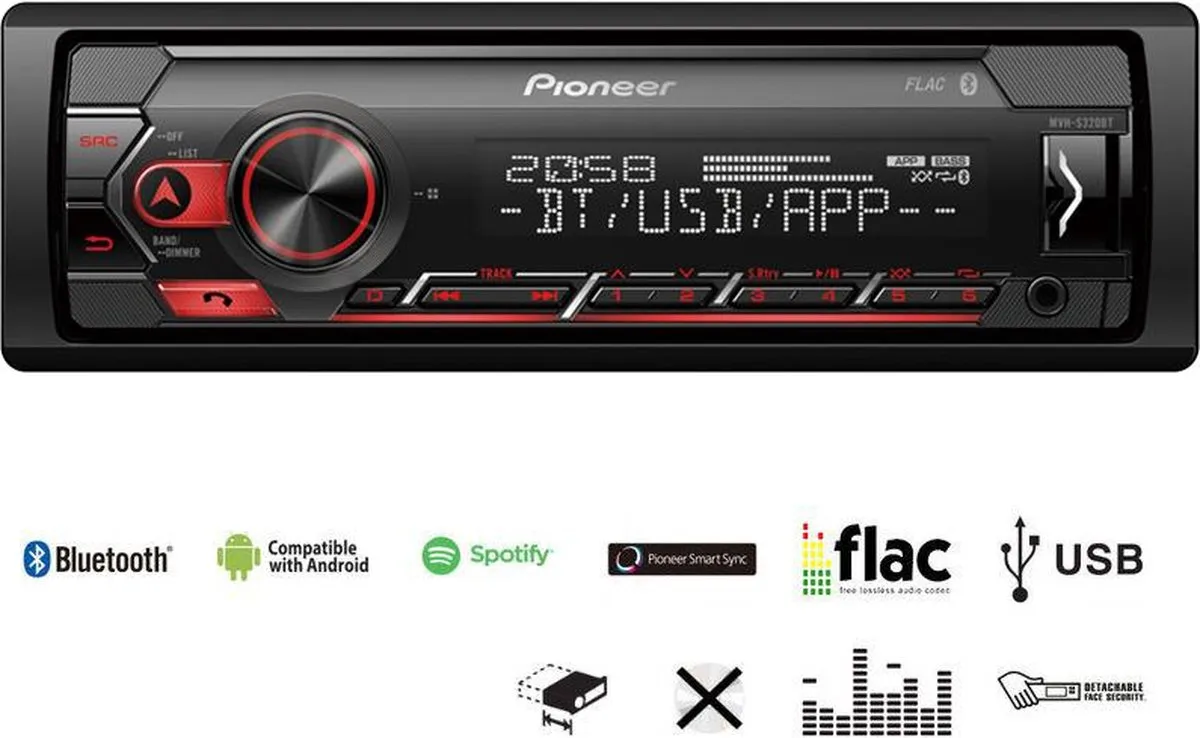 Pioneer MVH-S320BT Autoradio - 4x50W - Bluetooth/USB - 1 Din