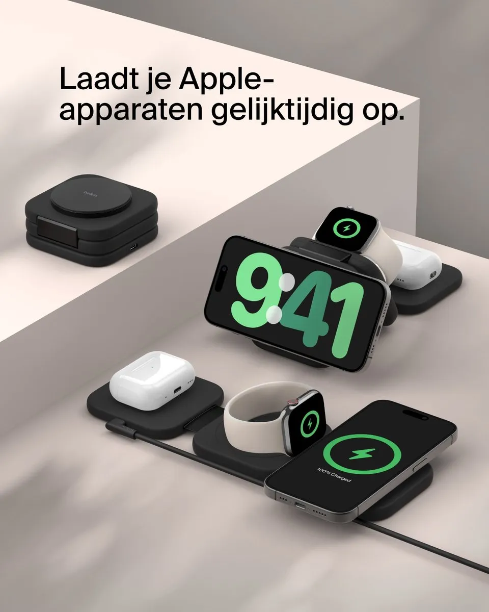 Belkin WIZ024vfBK 3-in-1 Reislaadstation - 15W Qi2 - MagSafe - Zwart - afbeelding 6 van 6