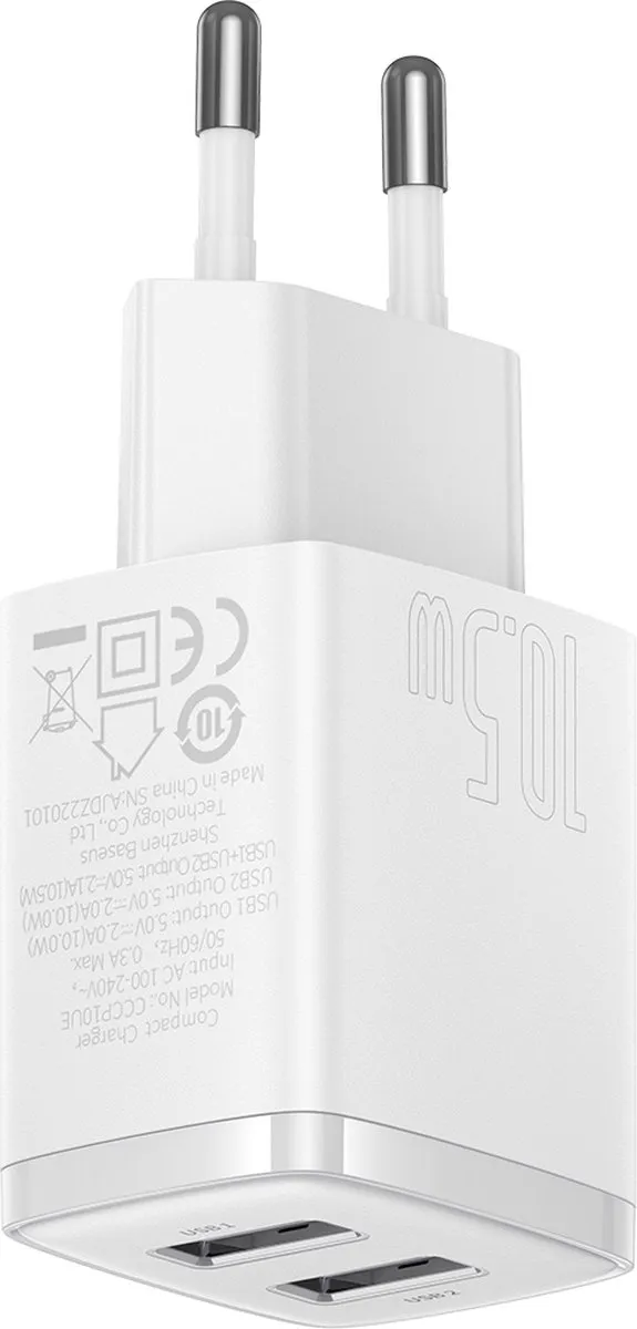 Baseus CCXJ010202 Dubbele USB Oplader 10.5W - Wit