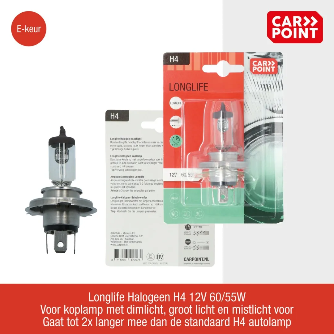 Carpoint Longlife H4 Autolamp 12V 60/55W - Transparant