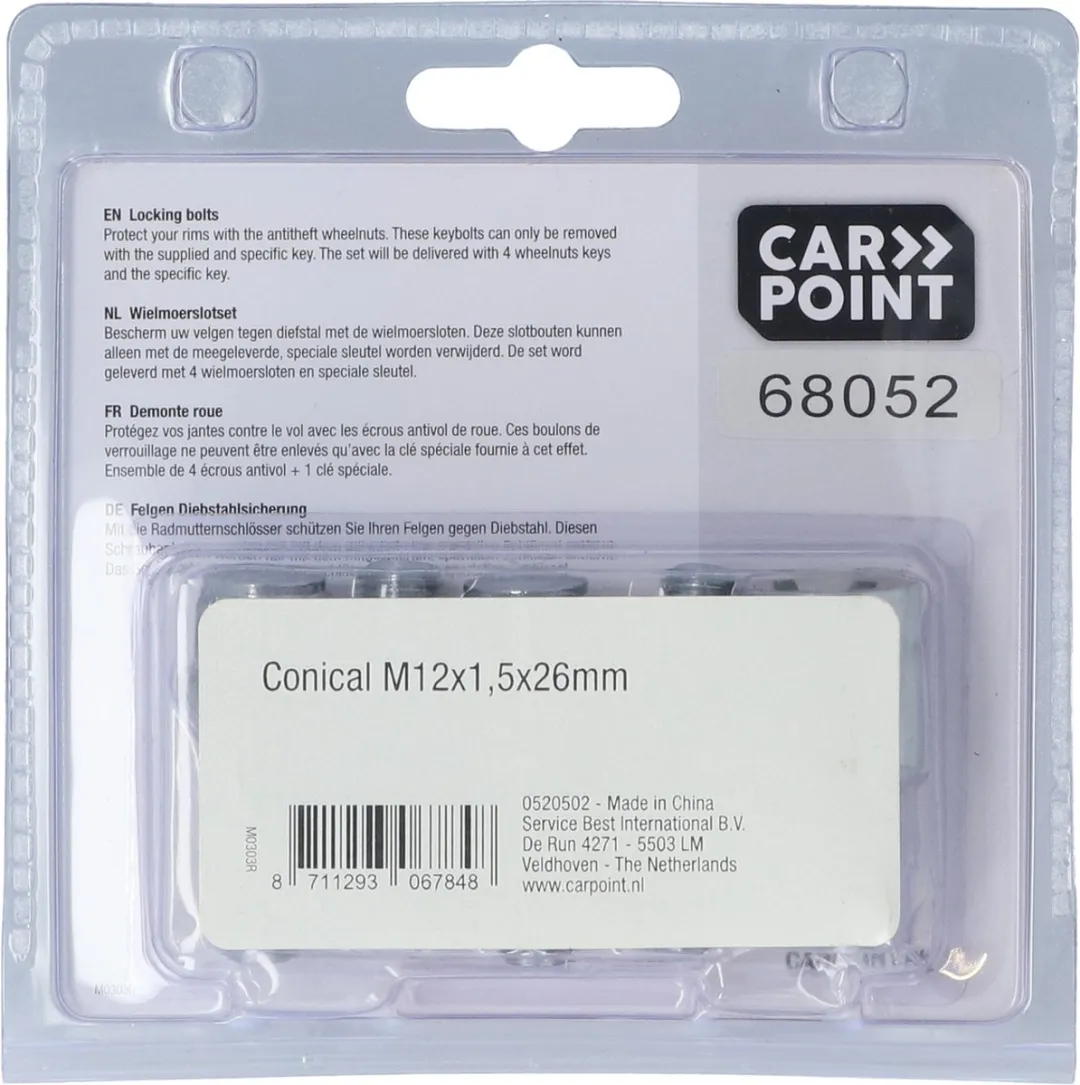 Carpoint Anti-Diefstal Wielbouten M12x1.5x26mm - 4 Stuks - Zilver