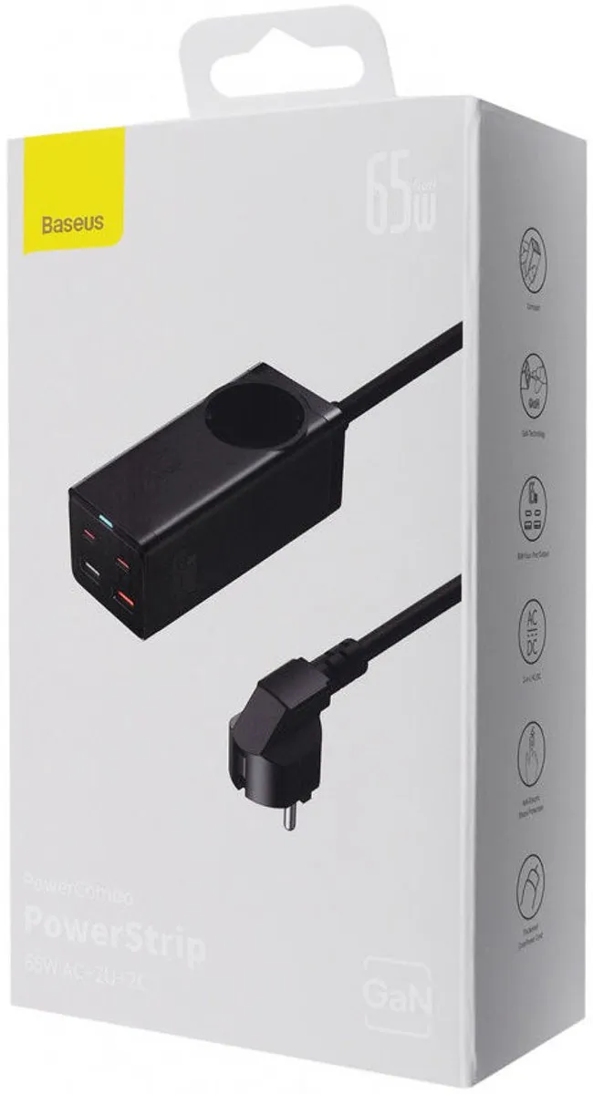 Baseus GaN3 Pro PSZM000901 Snellader 65W - 4 Outputs Zwart