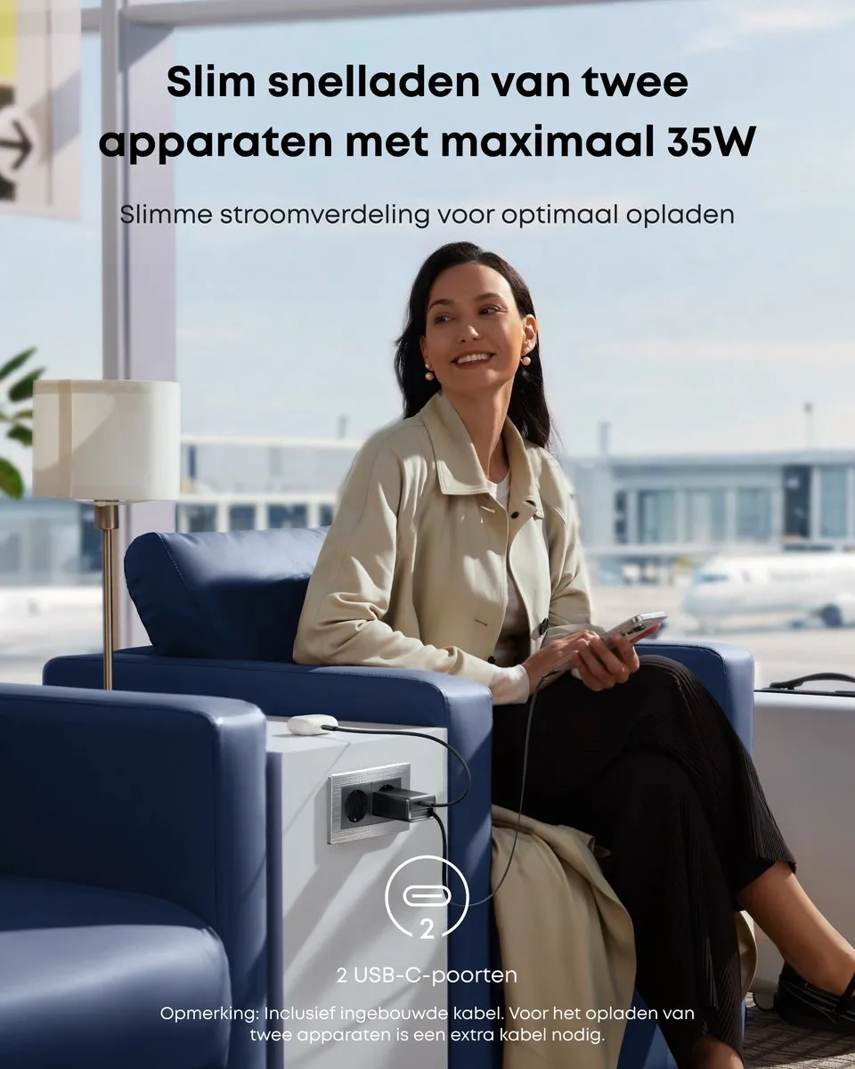 Anker Nano A2658G11 USB-C Snellader 35W - 2 Poorten - Zwart