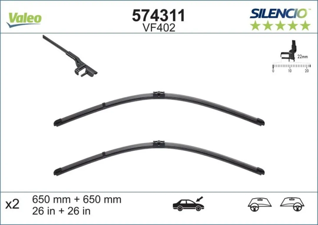 Valeo Silencio VM402 Flatbladeset 65cm - Zwart