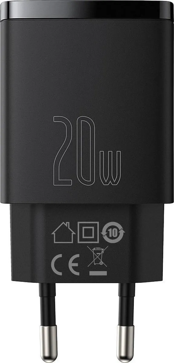 Baseus Compact 20W USB-C & USB-A Oplader - Zwart