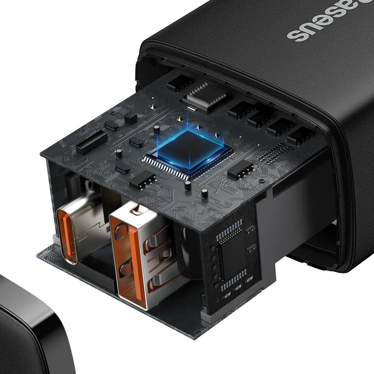 Baseus Compact 20W USB-C & USB-A Oplader - Zwart