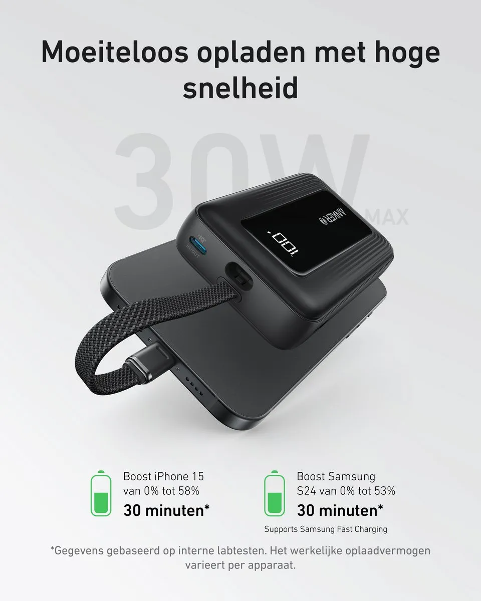 Anker Zolo Powerbank A1688011 - 10.000mAh 30W - Zwart