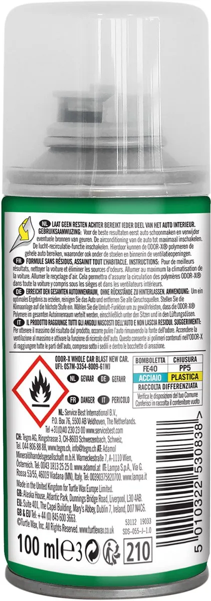 Turtle Wax Power Out Odor-X Whole Car Blast - Verwijderd vieze geurtjes - Vernietigt geur in plaats van te maskeren - Heerlijke frisse New Car geur – Tot 30 dagen - 100ml
