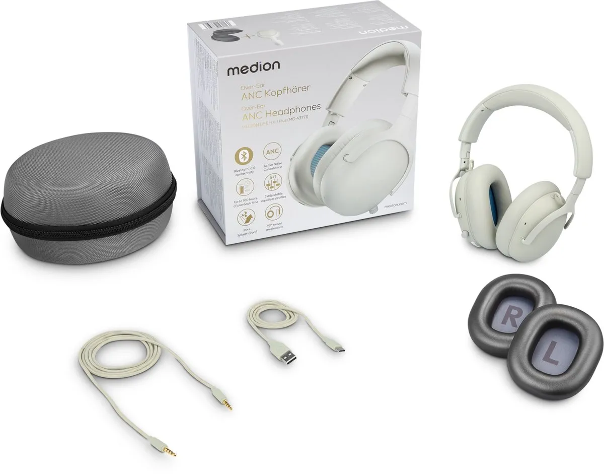 Medion HX-1 Plus Over-Ear Koptelefoon - Draadloos - IPX4 - Wit - afbeelding 6 van 6