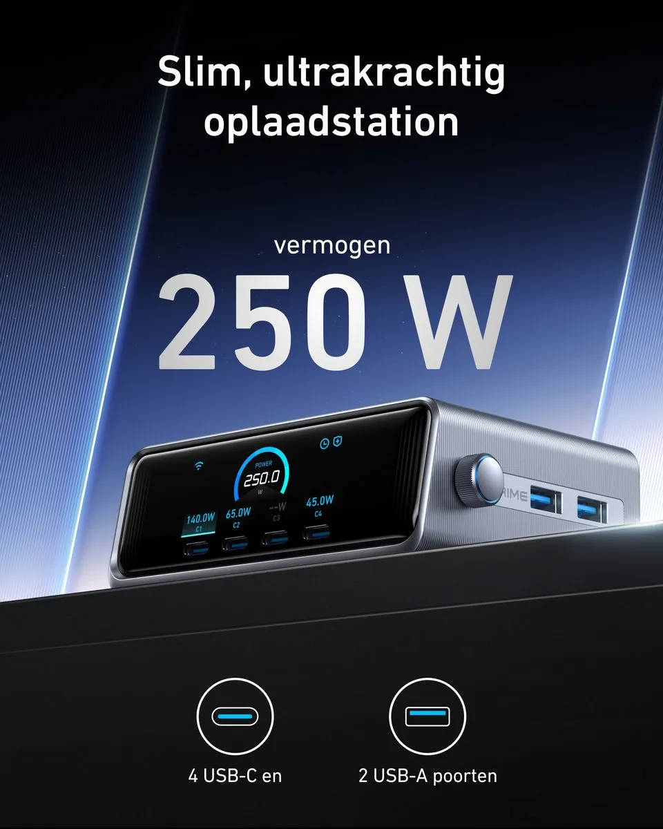 Anker Prime A2345341 Lader 250W - 6 Poorten Zilver