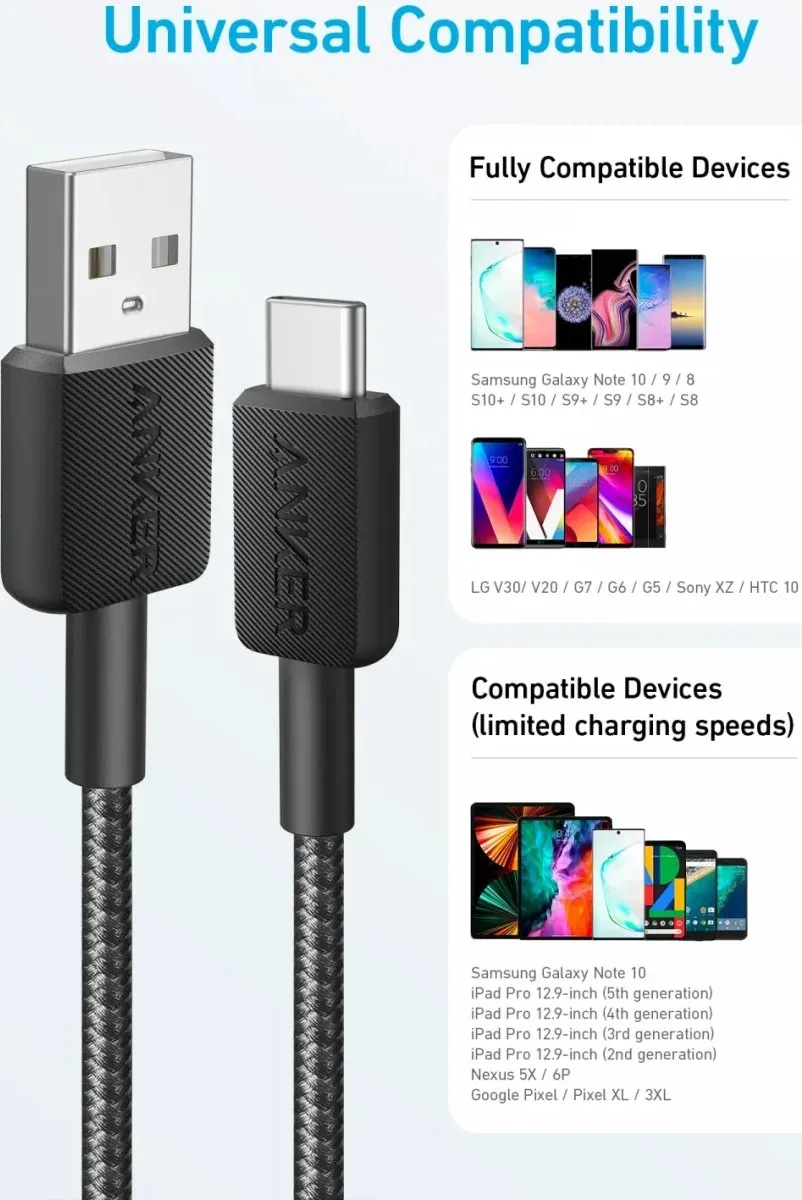 Anker 322 USB-A naar USB-C Kabel A81H5G11 - 0.9m - Zwart