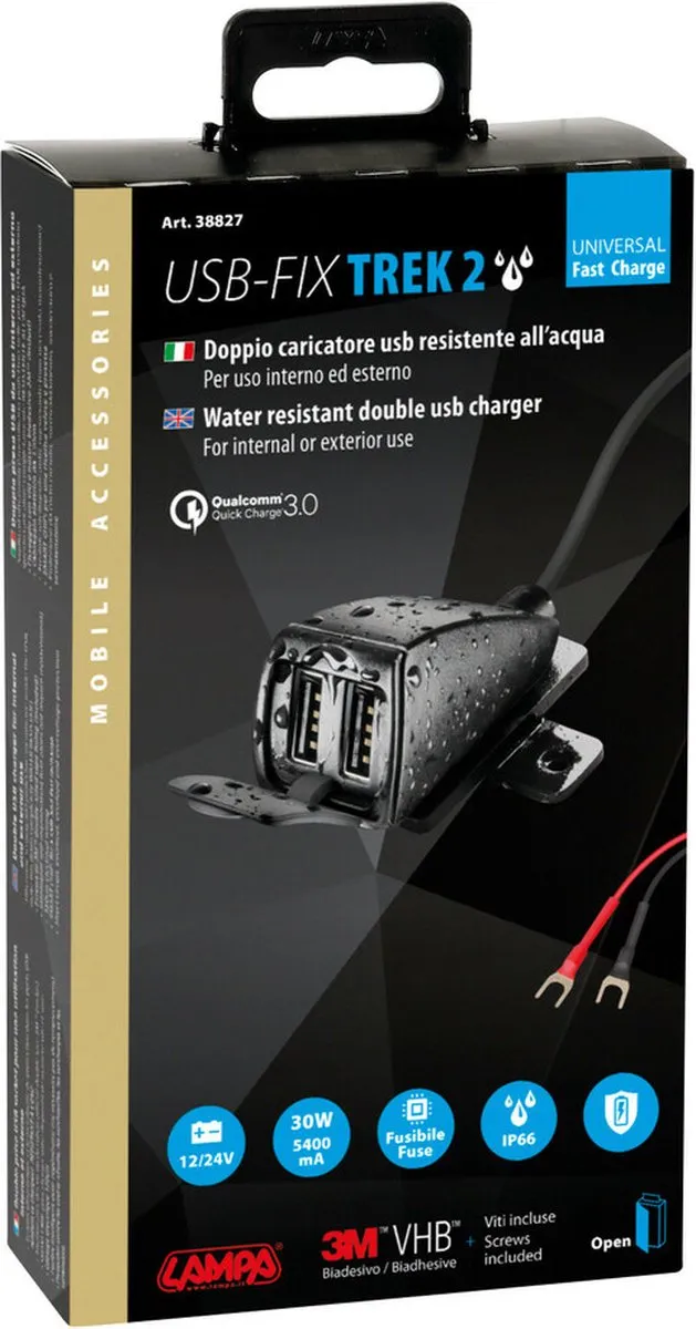 Lampa Dubbele USB-Oplader 5400mA 12/24V - Regenbestendig